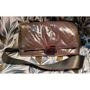 Sophie High shine Olive Green Puffer Crossbody Bag Quilted Flap Gold Hardware